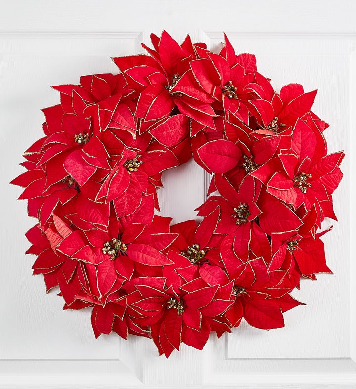 Shimmering Poinsettia Wreath-20"